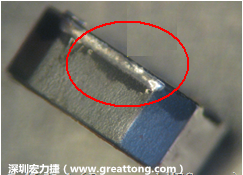 使用錫(Sn)鍍層的電源電感器(Power Inductors)，經(jīng)過(guò)推力測(cè)試后，其焊點(diǎn)還保留在零件的端點(diǎn)上，所以推力比較高。