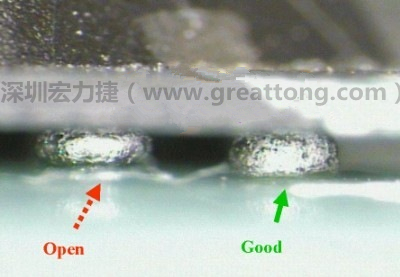 BGA錫球直徑變大，表示焊錫空焊(solder skip)