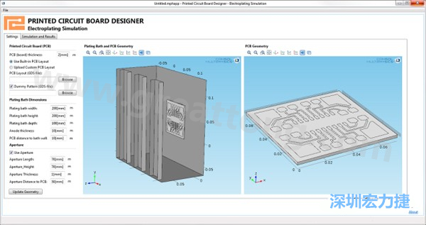 電鍍App允許PCB板設計人員導入不同的設計(包含或不含虛置圖形)，點擊計算，然后就能查看所仿真的厚度均勻性-深圳宏力捷