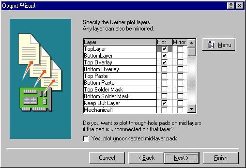決定Gerber文件要繪制的板層，依據(jù)實際狀況勾選各個板層。