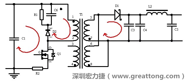 元件布局的時(shí)候，要優(yōu)先考慮高頻脈沖電流和大電流的環(huán)路面積，盡可能地減小,以抑制開關(guān)電源的輻射干擾