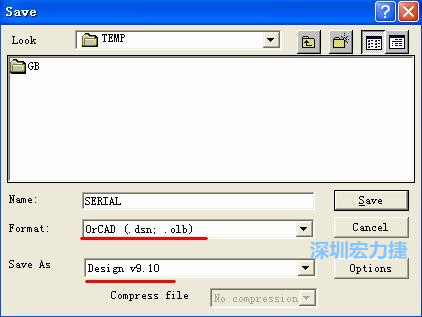 選擇菜單 File－Save As，輸出格式選 ORCAD 9.10。