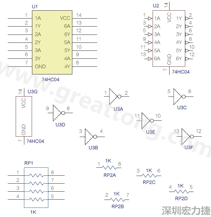 圖1 半導(dǎo)體元件供應(yīng)商所畫(huà)的電路圖符號(hào)是模擬元件的接腳圖，而非訊號(hào)流程。