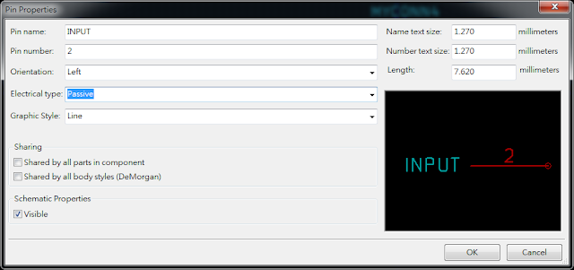 按下工具 "Add pins to the component"， 如底下畫面，  Electrical type 都選 Passive
