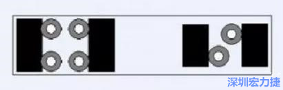 對(duì)于大尺寸的電容，比如板級(jí)濾波所用的鉭電容，推薦用圖中的安裝方法