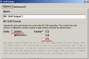 將格式改為“Inches 2：5”（ 以確保資料精度，反之孔與線路有偏移現(xiàn)象；）點(diǎn)OK完成鉆孔文件轉(zhuǎn)換